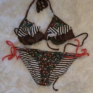 Xhilaration Olive Bikini Top with Pink Dots